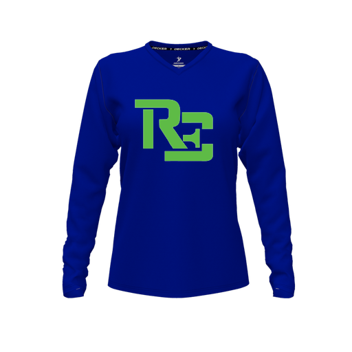 [FTLVCFRY-FYXS-LOGO1] Decker Comfort T-Shirt (Female Youth XS, Royal, V Neck, Logo 1, Long Sleeve)