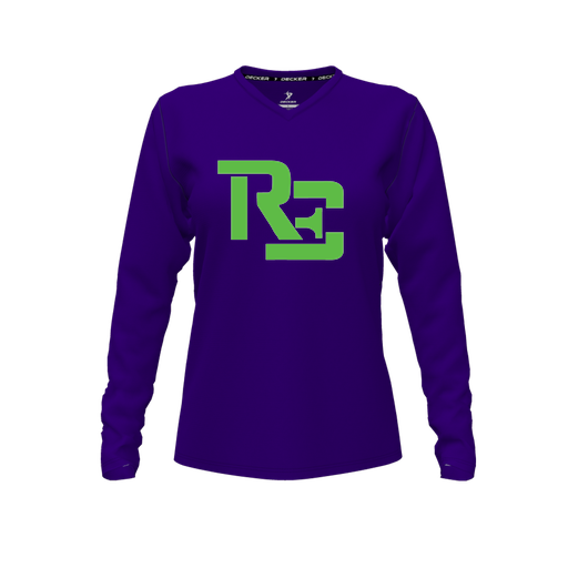 [FTLVCFPP-FYXS-LOGO1] Decker Comfort T-Shirt (Female Youth XS, Purple, V Neck, Logo 1, Long Sleeve)