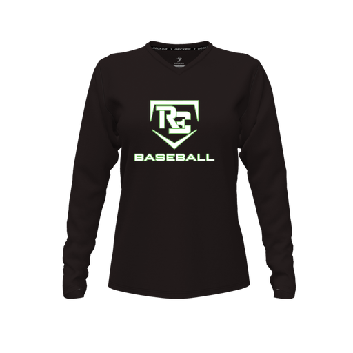 [CUS-DFW-TEES-PER-VNK-LSL-BLK-FYXS-LOGO2] Decker Performance T-Shirt (Female Youth XS, Black, V Neck, Logo 2, Long Sleeve)