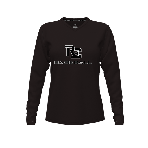 [CUS-DFW-TEES-PER-VNK-LSL-BLK-FYXS-LOGO3] Decker Performance T-Shirt (Female Youth XS, Black, V Neck, Logo 3, Long Sleeve)