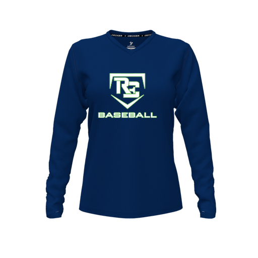 [CUS-DFW-TEES-PER-VNK-LSL-NVY-FYXS-LOGO2] Performance T-Shirt (Female Youth XS, Navy, V Neck, Logo 2, Long Sleeve)