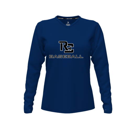 [CUS-DFW-TEES-PER-VNK-LSL-NVY-FYXS-LOGO3] Decker Performance T-Shirt (Female Youth XS, Navy, V Neck, Logo 3, Long Sleeve)