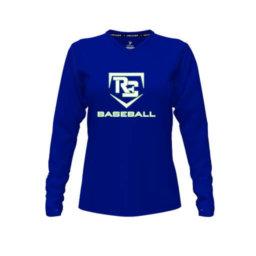 [CUS-DFW-TEES-PER-VNK-LSL-RYL-FYXS-LOGO2] Performance T-Shirt (Female Youth XS, Royal, V Neck, Logo 2, Long Sleeve)
