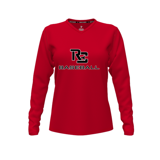 [CUS-DFW-TEES-PER-VNK-LSL-RED-FYXS-LOGO3] Performance T-Shirt (Female Youth XS, Red, V Neck, Logo 3, Long Sleeve)