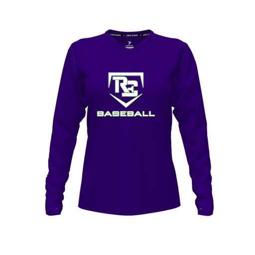[CUS-DFW-TEES-PER-VNK-LSL-PUR-FYXS-LOGO2] Decker Performance T-Shirt (Female Youth XS, Purple, V Neck, Logo 2, Long Sleeve)